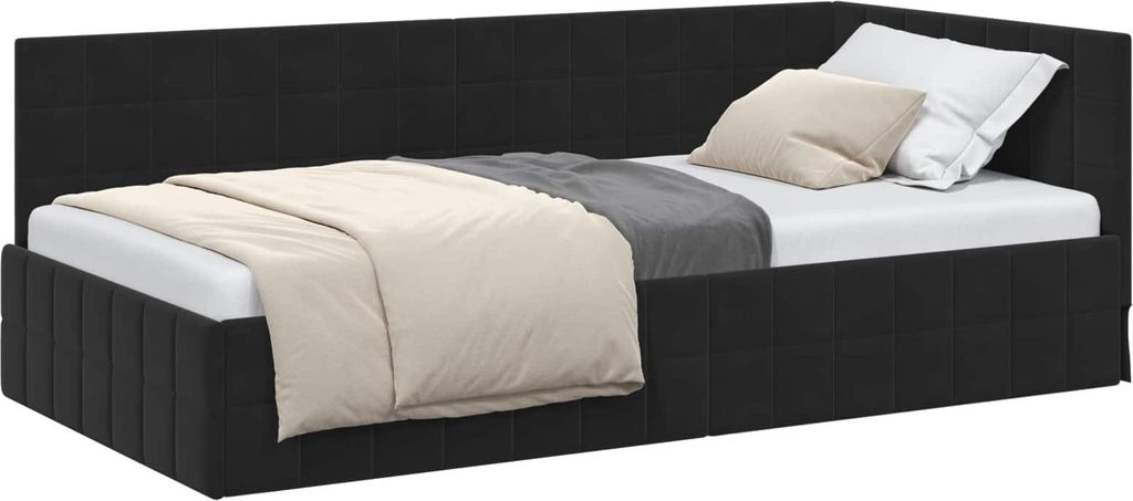 Eckbettgestell mit Kopfteil Schwarz 90 cm x 190 cm Samt