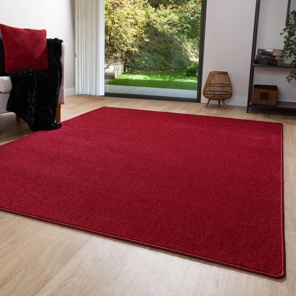 Steffensmeier Kurzflor Teppich Ibiza | Wohnzimmerteppich | Stilvoll | Pflegeleicht | Jugendteppich | Rot, Größe: 280x280 cm