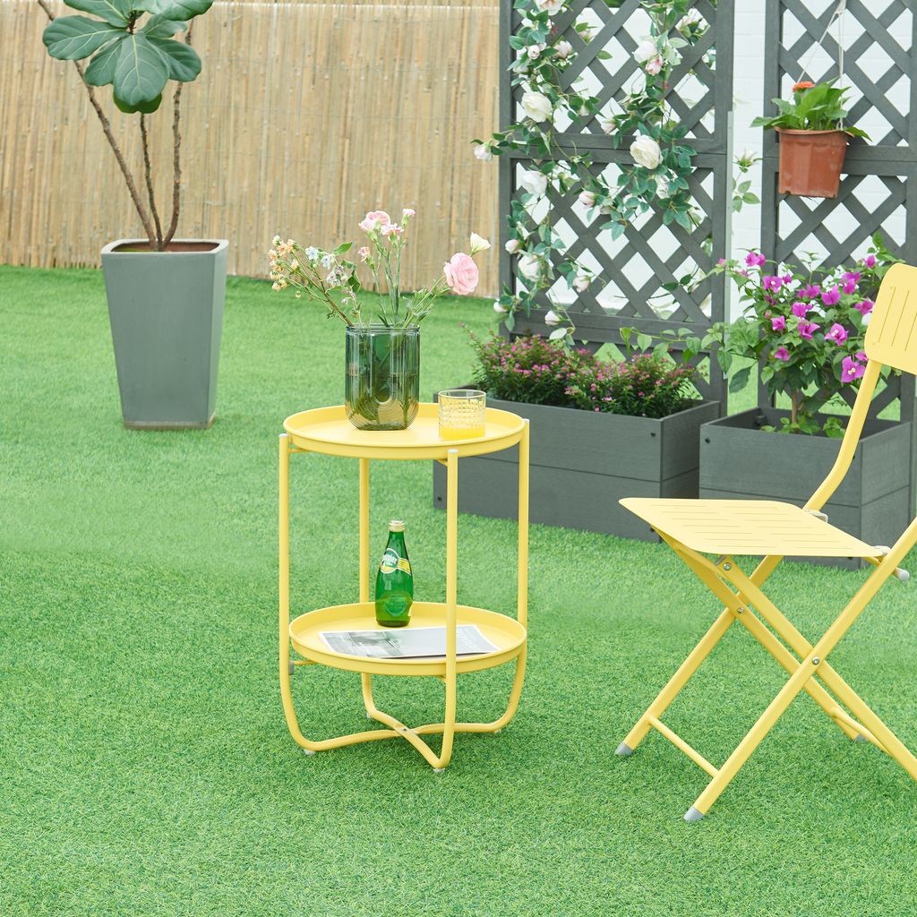 Tabletttisch ‘Sandefjord’ rund mit 2 abnehmbaren Tabletts Stahl 57,5 x 40 cm Gelb