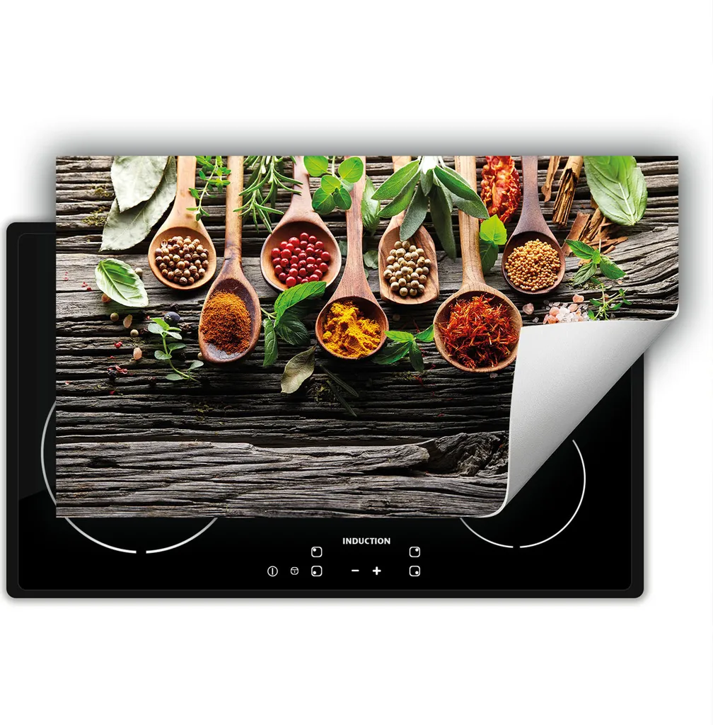 DarHaus Piastra di copertura per stufa 90x52 cm Tappetino antiscivolo Roll-up, spezie - legno