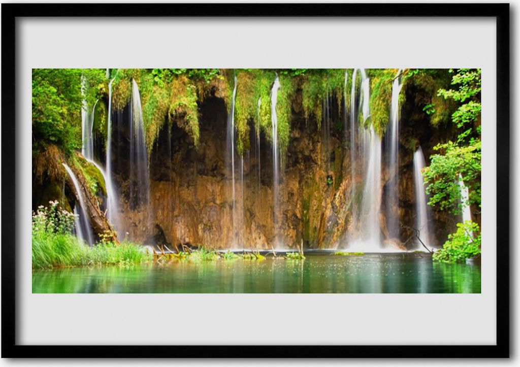 Bild 100x70 MDF-Rahmen Wandkunst Wasserfall See Natur