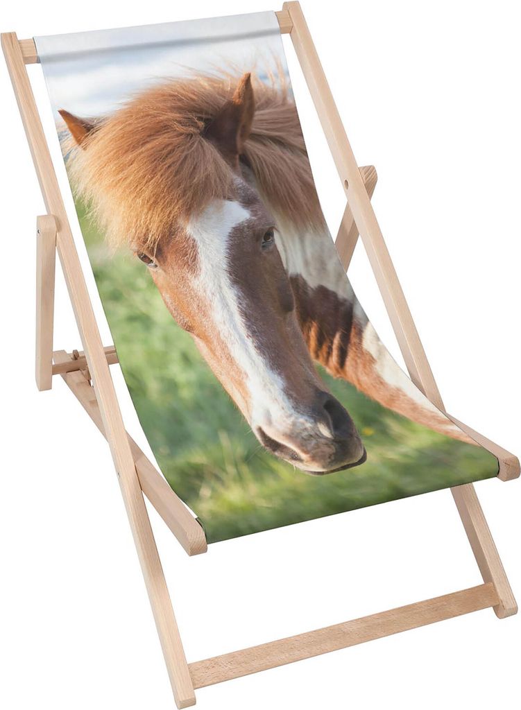 Dreamroots Liegestuhl klappbar Holz, Buchenholz bis zu 130 kg, Sonnenliege klappbar mit 3-stufiger Neigungsregulierung der Rückenlehne, Windy Horse