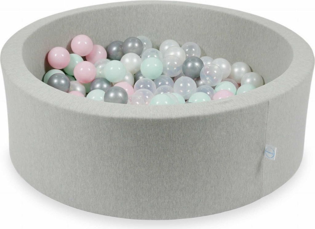 Bällebad 90x30cm hellgrau – Mit 200 Bällen / transparent, perlmutt, silber, babyrosa, helles mint