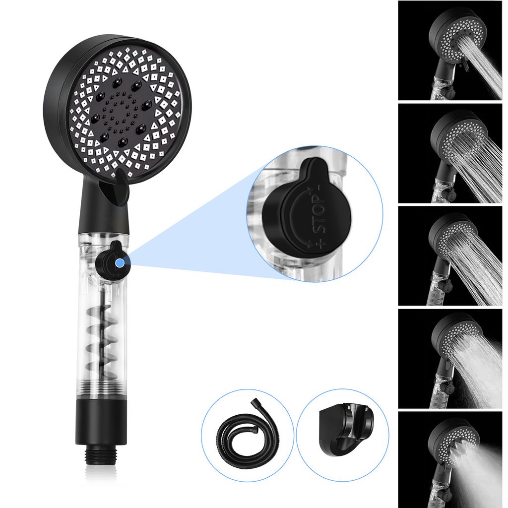 ZMH Duschkopf Schwarz Shower mit 1,5 m Schlauch Produktbild 
