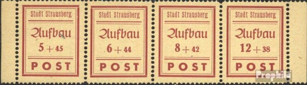 Briefmarken Strausberg (Berlin) 1946 Mi 34A-37A Viererstreifen (kompl.Ausg.) postfrisch Wiederaufbau