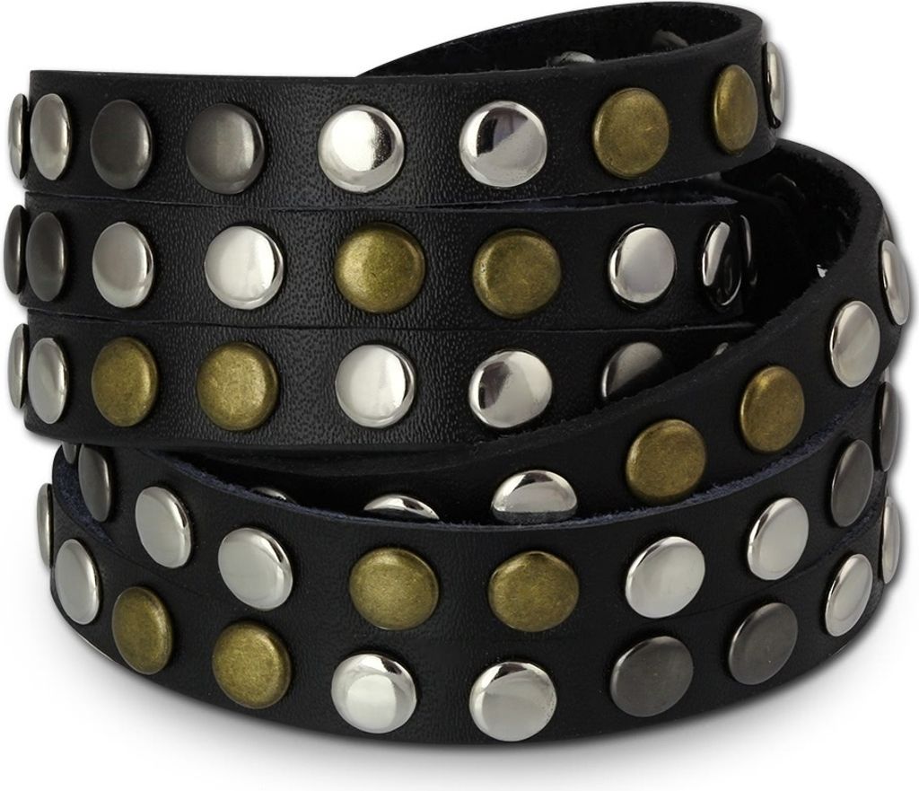 SilberDream Armband Leder Edelstahl Schmuck schwarz Wickeloptik Herren LAP087S