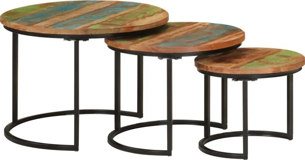 Table Basse Robuste en Bois Recyclé 3 pcs - Solution Salon Durable - 2
