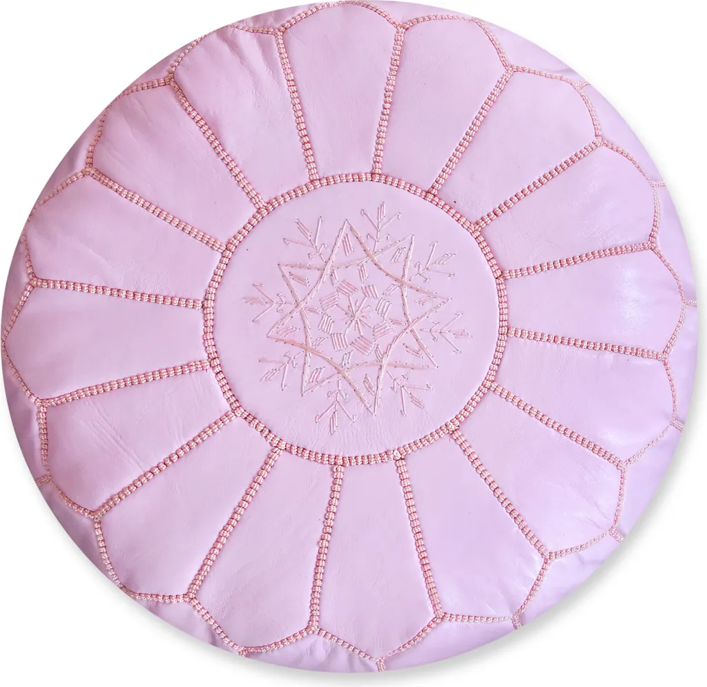 Pouf marocchino in vera pelle - Tutto rosa chiaro - Fatto a mano - consegnato riempito - Pouf ottomano a sacco
