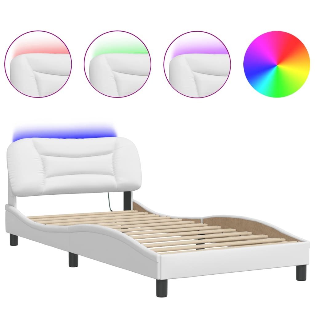 "WINTER SALE"Bettgestell Stylishces - Einzelbett/Jugendbett mit Lattenrost - mit LED ohne Matratze - "Hvar" Weiß 100x200cm - Klassische Betten Neu...