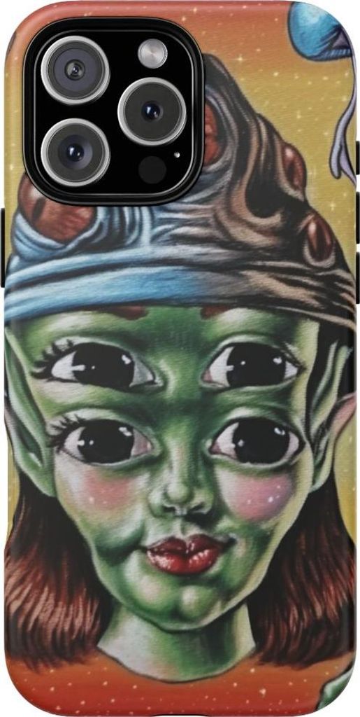 Vieräugiges Alien mit kosmischen Motiven – Hülle Kompatibel mit iPhone 16 Pro Max