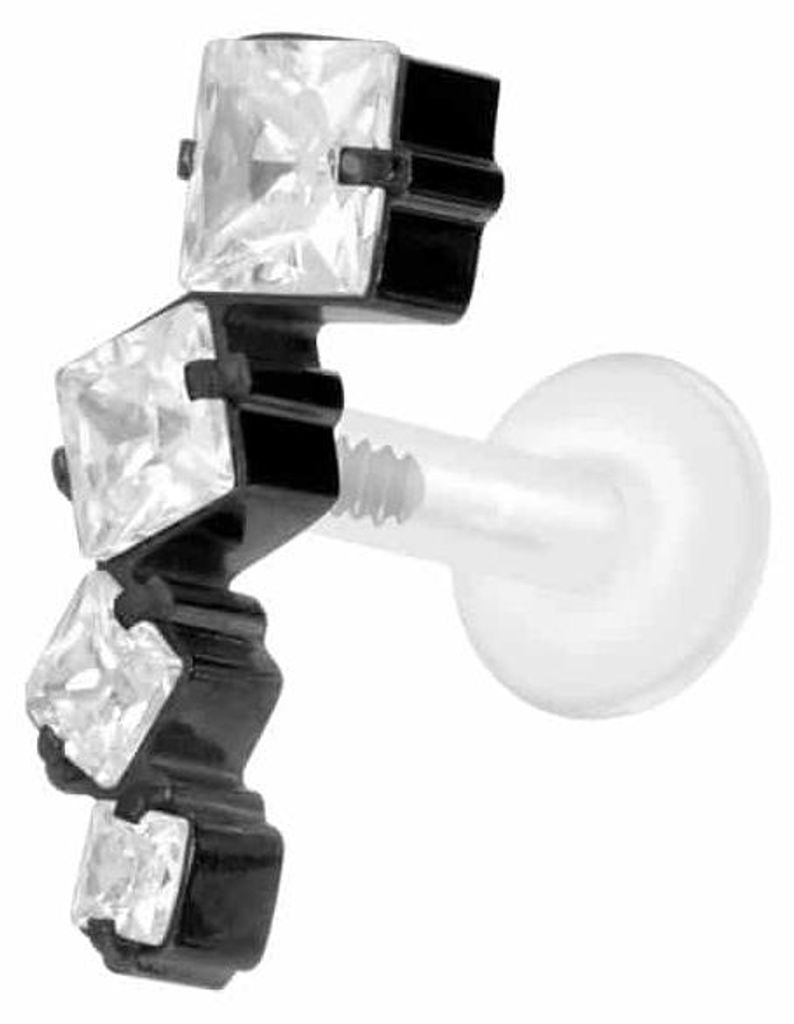 Ohrpiercing, Nasenpiercing PTFE Labret mit Innengewinde + Titan-Aufsatz KRISTALLBOGEN Schwarz Stablänge: 6mm | Stabstärke: 1,6mm