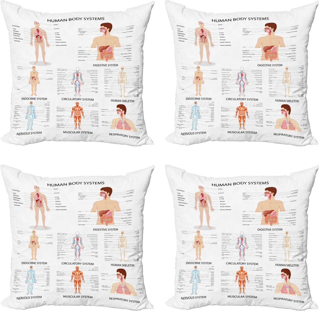 ABAKUHAUS Gesundheit Kissenbezug Set (4 Stück), verschiedene Organe, Moderner Doppelseitiger Digitaldruck, 45 cm x 45 cm, Mehrfarbig