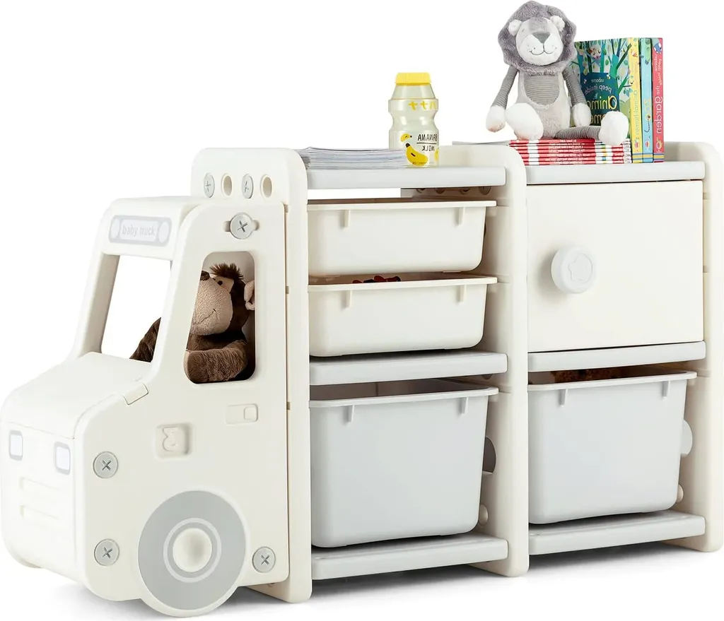 Rangement jouets pour chambre d'enfant voiture grise avec bacs 110cm