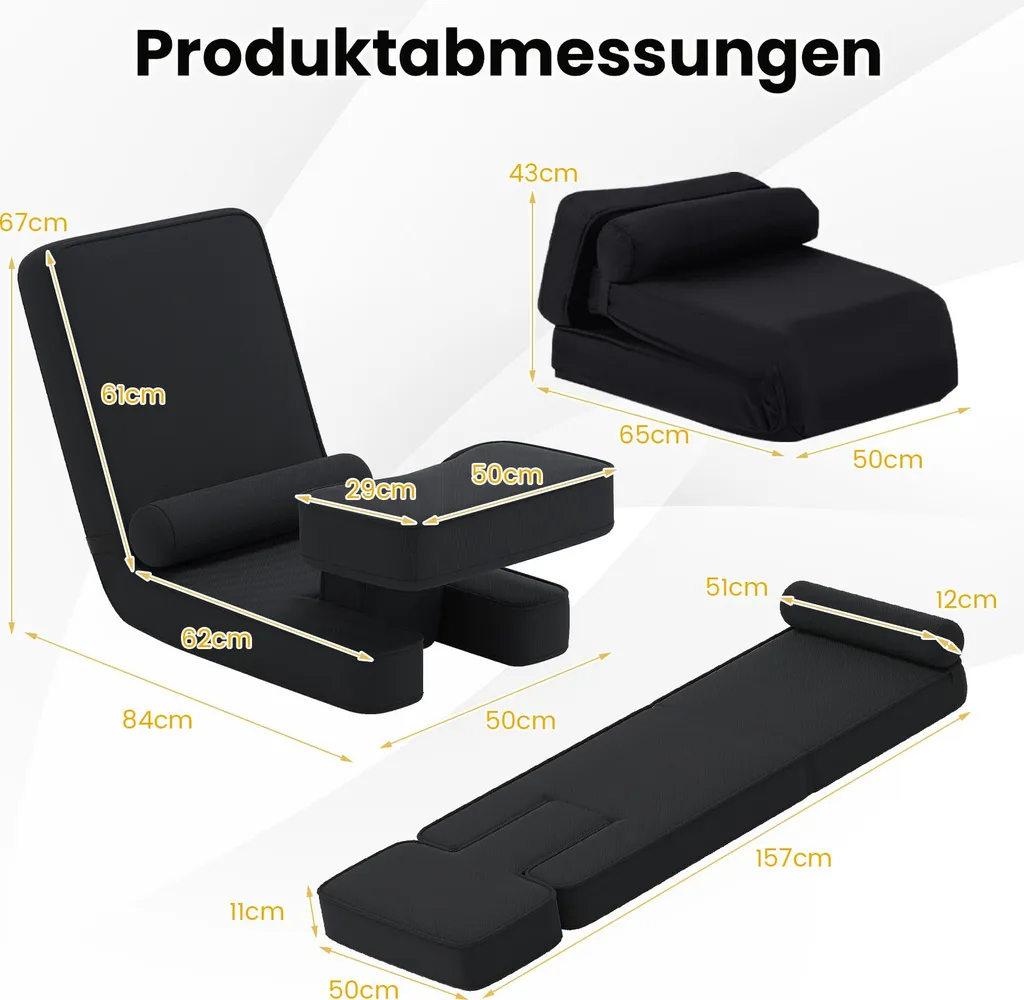 COSTWAY Chaise de sol pliable avec dossier et appui-tête réglable