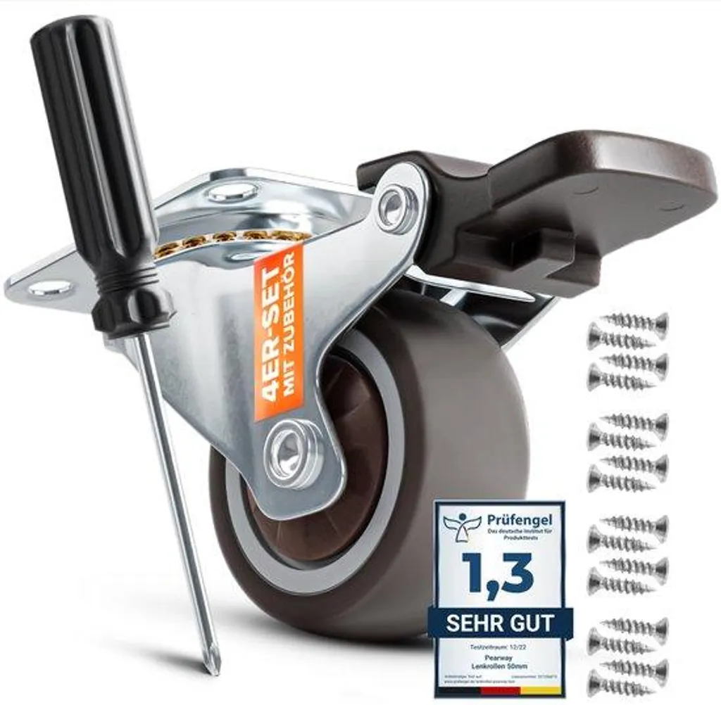 Roulettes robustes 32 mm auto-adhésives charge 60 kg avec roulement billes