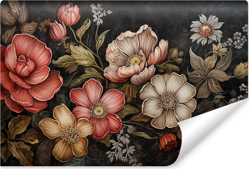Muralo Selbstklebende Fototapete bunte BLUMEN Blätter Pflanzen Natur Retro 360 cm x 240 cm