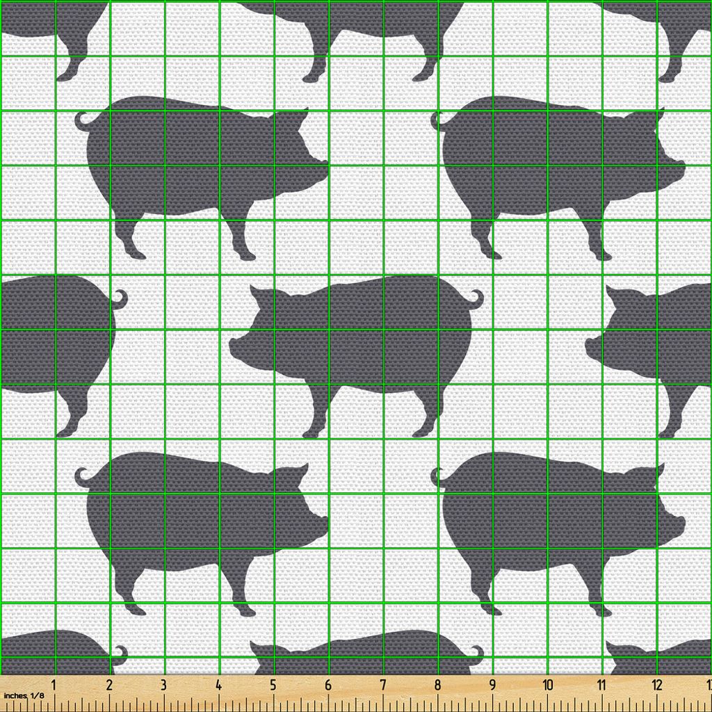 ABAKUHAUS Schwein Gewebe als Meterware, Kontinuierlich Schwein Tier Schattenbild Muster Inländisches Säugetier Vieh Konzept, 5 M (148 x 500 cm), ...