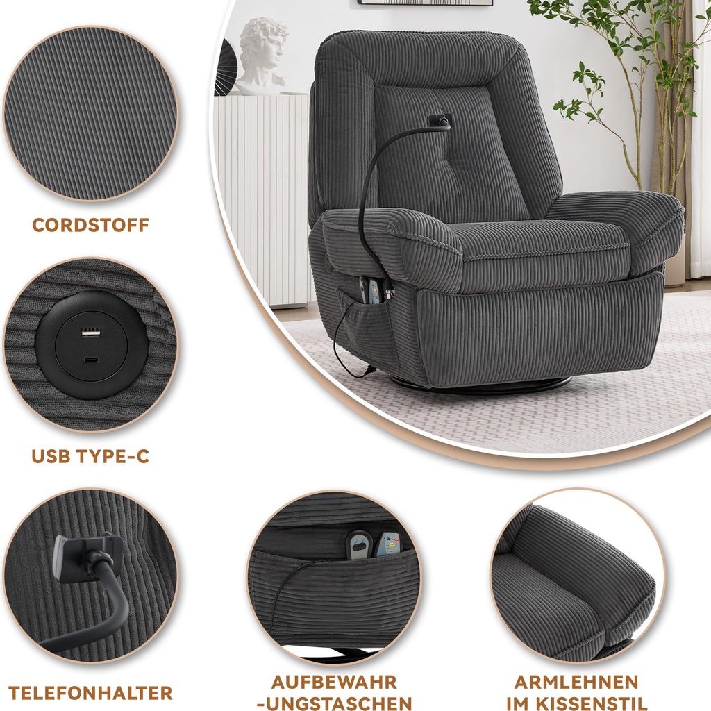 merax tv-sessel wärme und vibration massagesessel fernbedienung und usb Merax Massagesessel, Elektrischer Fernsehsessel mit main image 1