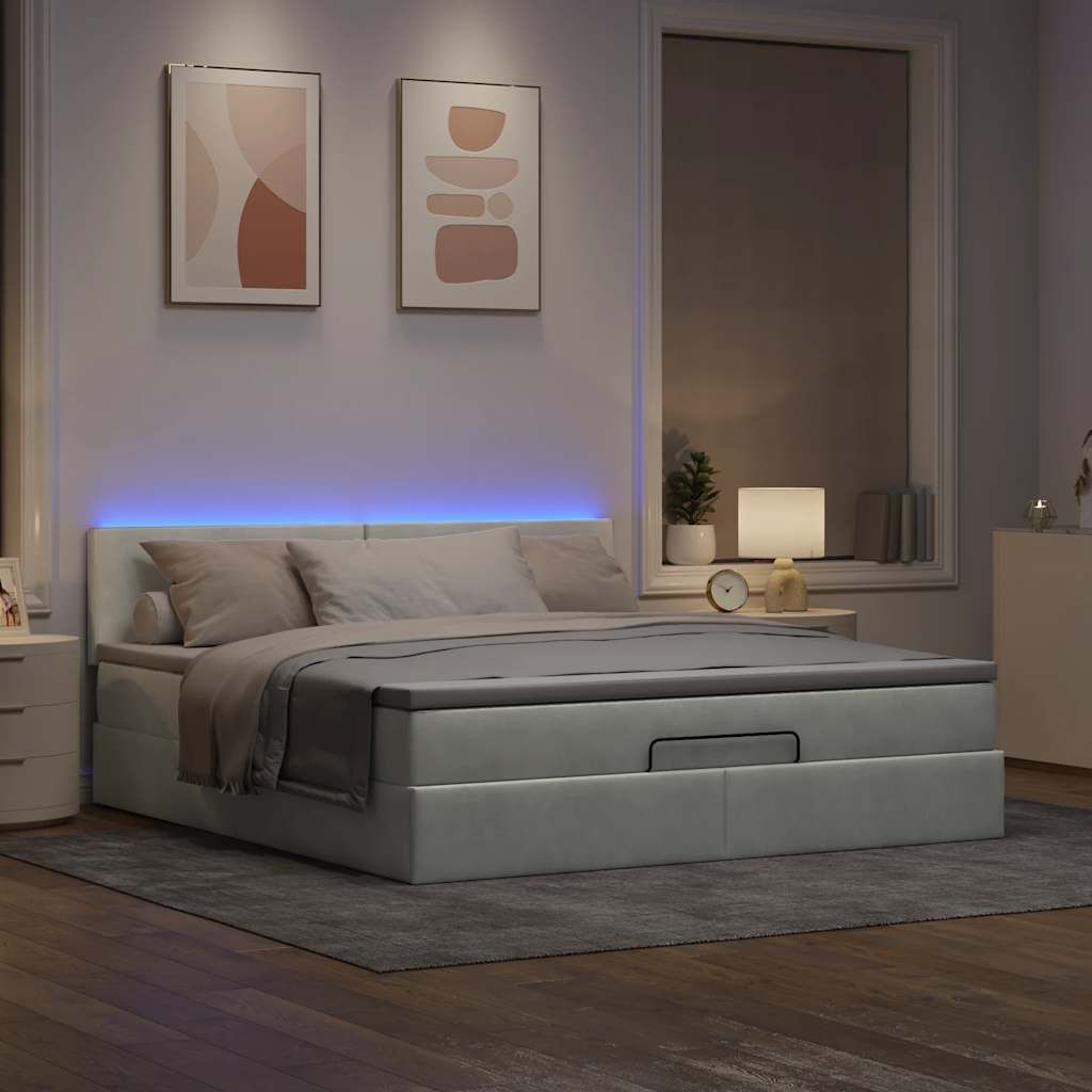 Maison Exclusive - Ottoman-Bett mit Matratze & LEDs Hellgrau 160x200 cm Samt