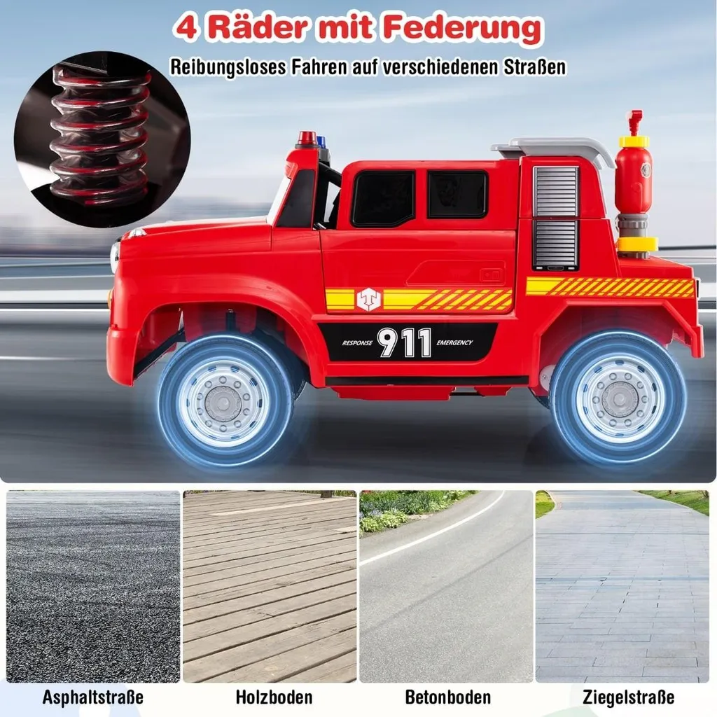 Camion de pompiers électrique 12V avec lance à eau et télécommande parent - 4