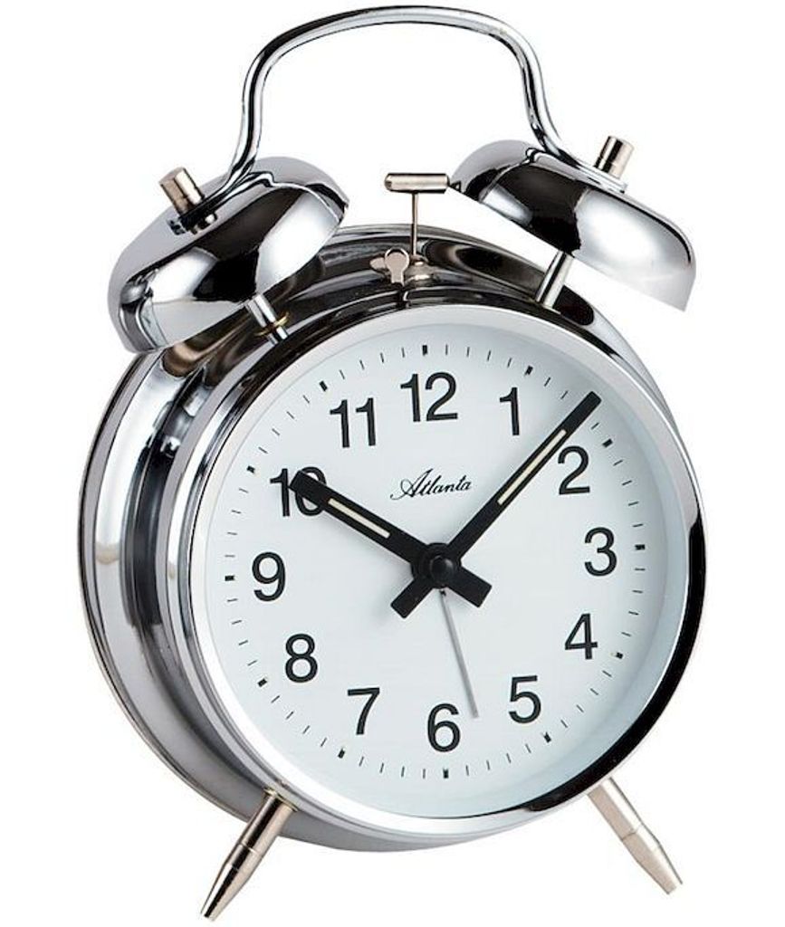 Atlanta 1054/19 Mechanischer Wecker Glockenwecker Doppelglockenwecker silbern