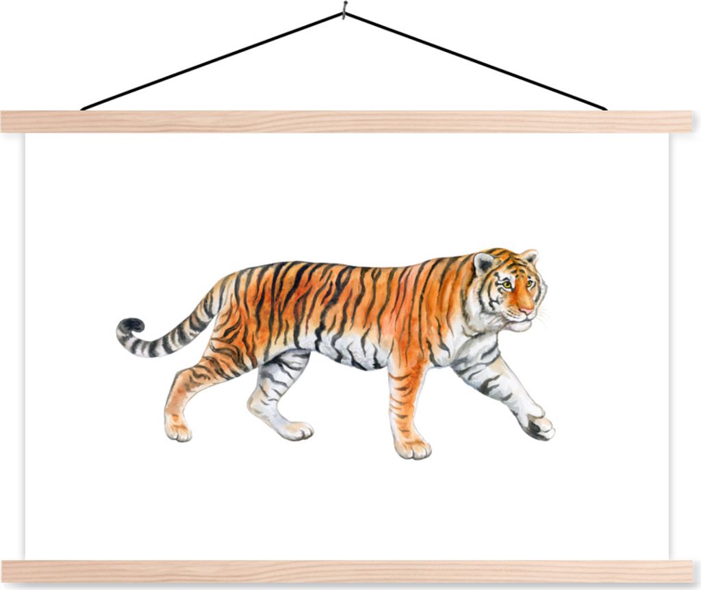 MuchoWow Textilposter Tiger - Orange - Weiß 60x40 cm mit holzfarbenen Rahmen - Bilder