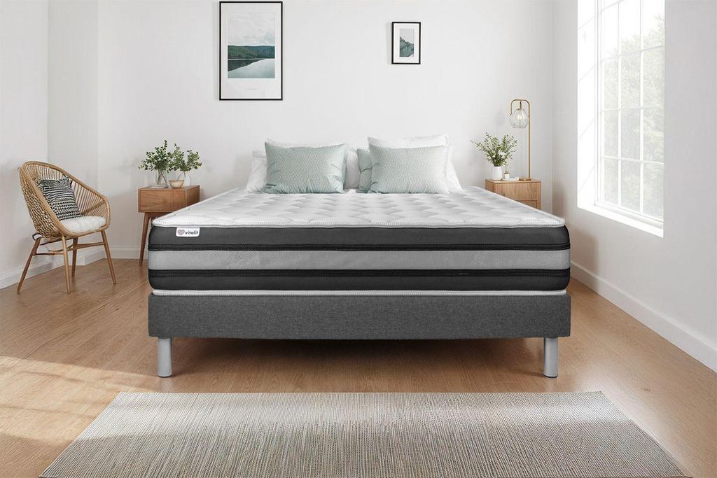 Matratzenset VITAL SPRING ZEN 130 x 200 cm Bettrahmen Kit Grau