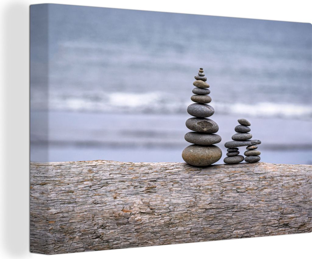 OneMillionCanvasses - Leinwandbilder - 140x90 cm, Kleine Steinmännchen am Strand, Wandbilder Kunstdruck Wanddekoration