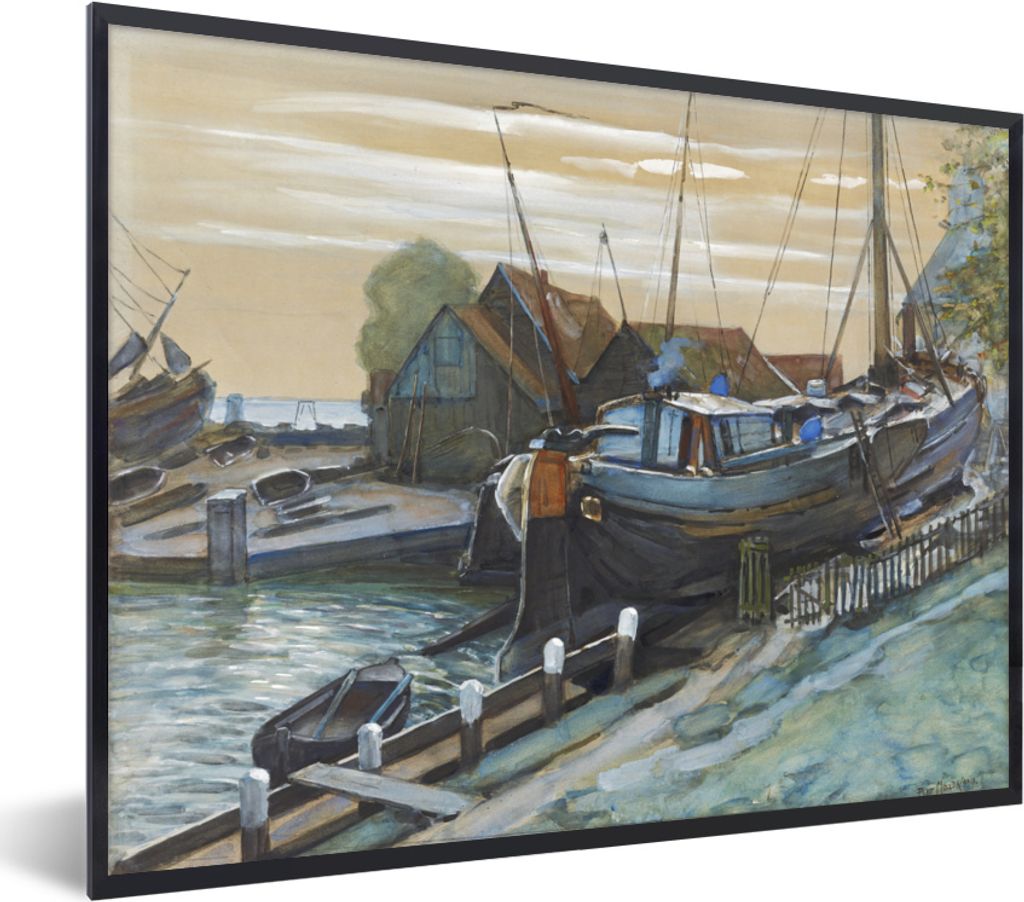 MuchoWow MuchoWow Gerahmtes Poster Droogdok am Durgerdam - Piet Mondrian 40x30 cm - Poster mit zchwarzem Bilderrahmen - Kunstposter - Wanddekor...
