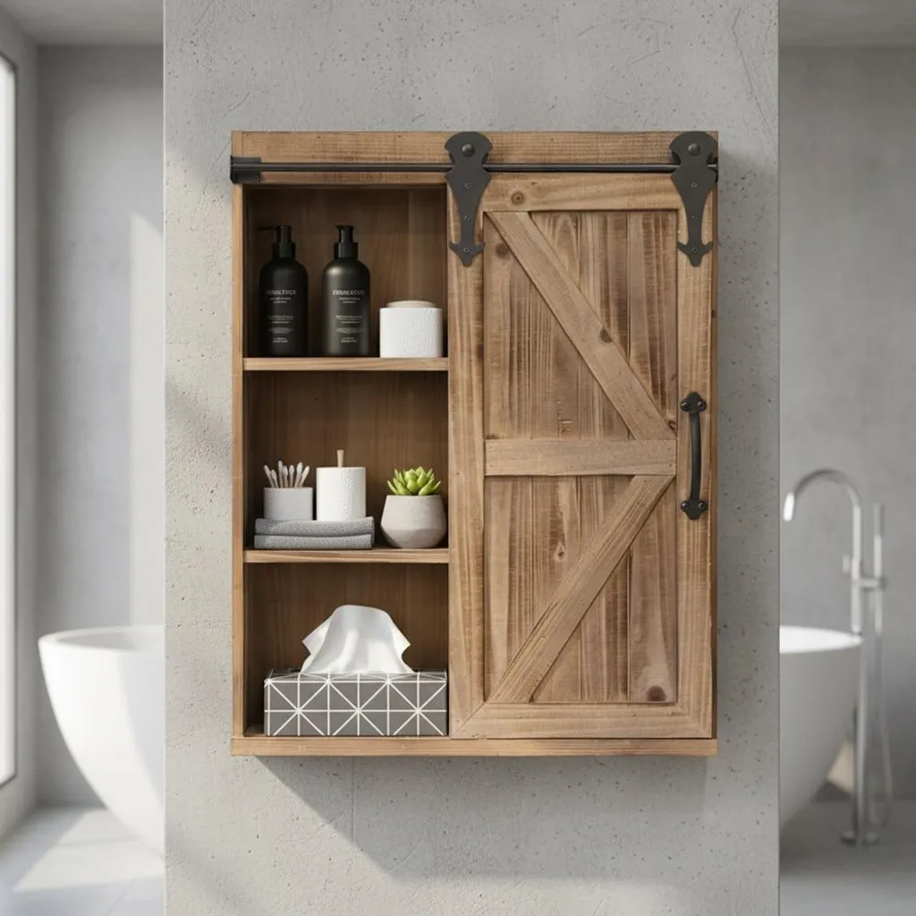 Armoire murale brune anti-encombrement - Porte coulissante pour studio