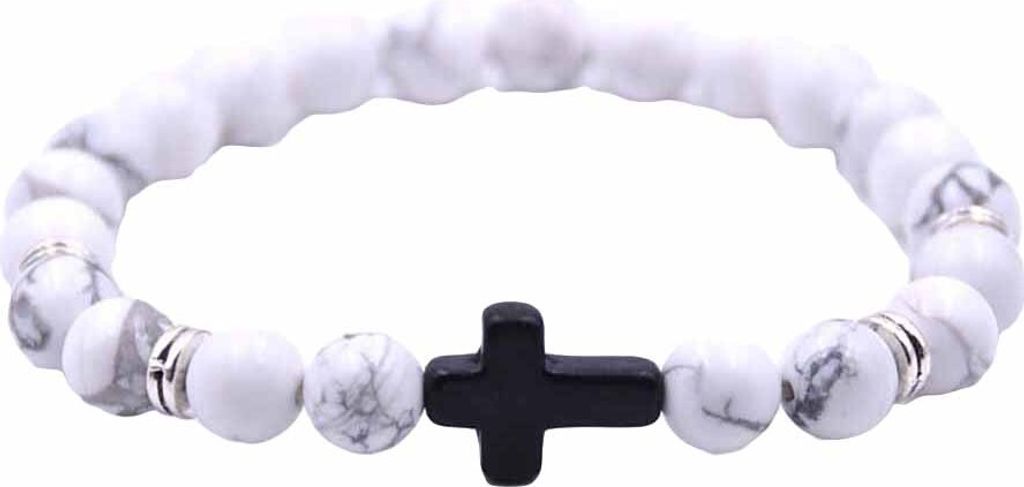 Mode Uni 6 Farben Kreuz Charme elastische Seil Armband Stein Armreif Schmuck-Weiß