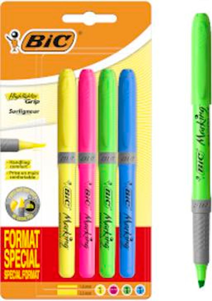 BIC Textmarker Grip Spezialformat 4 Farben Blister