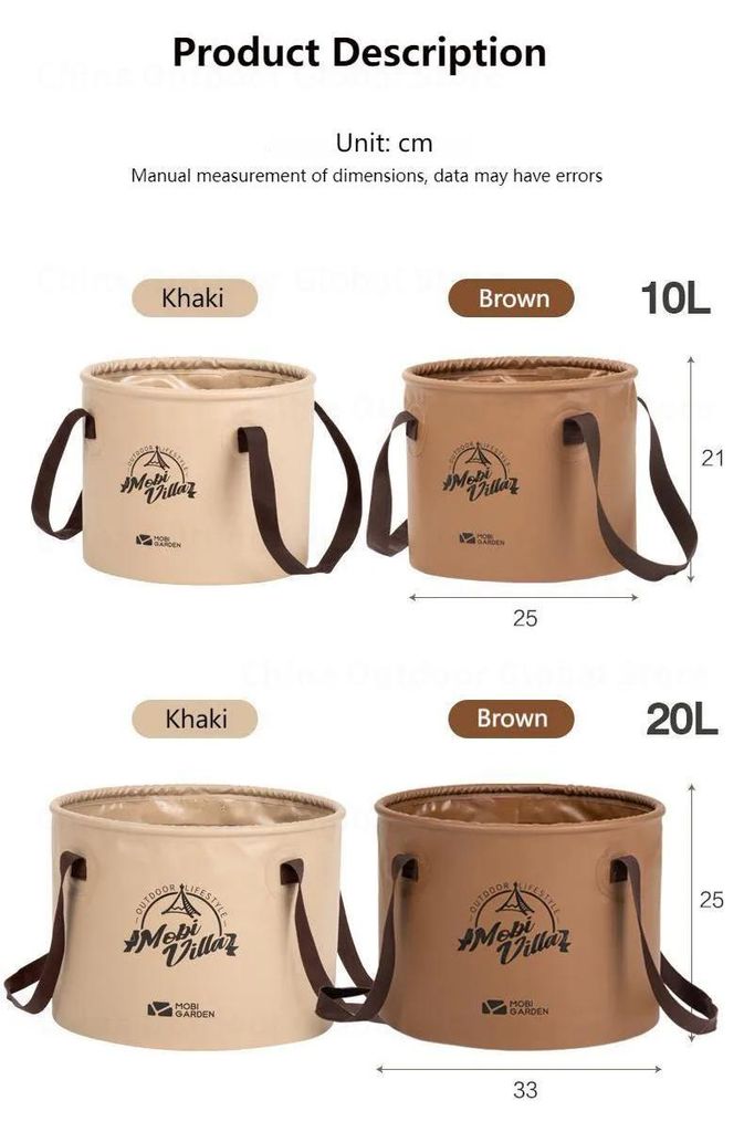 Faltbarer Wassereimer Camping 20L - Runde klappbare Waschschüssel - Ultraleicht 235g - Tragbarer Reiseeimer - Lebensmittelechtes PVC - Khaki