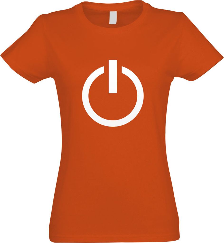 Kiwistar - T-Shirt tailliert - Damen - orange - Power Off - An - u. Ausschalter - mit Motiv Bedruckt - Funshirt Design - Sport - Freizeit - Damen - L