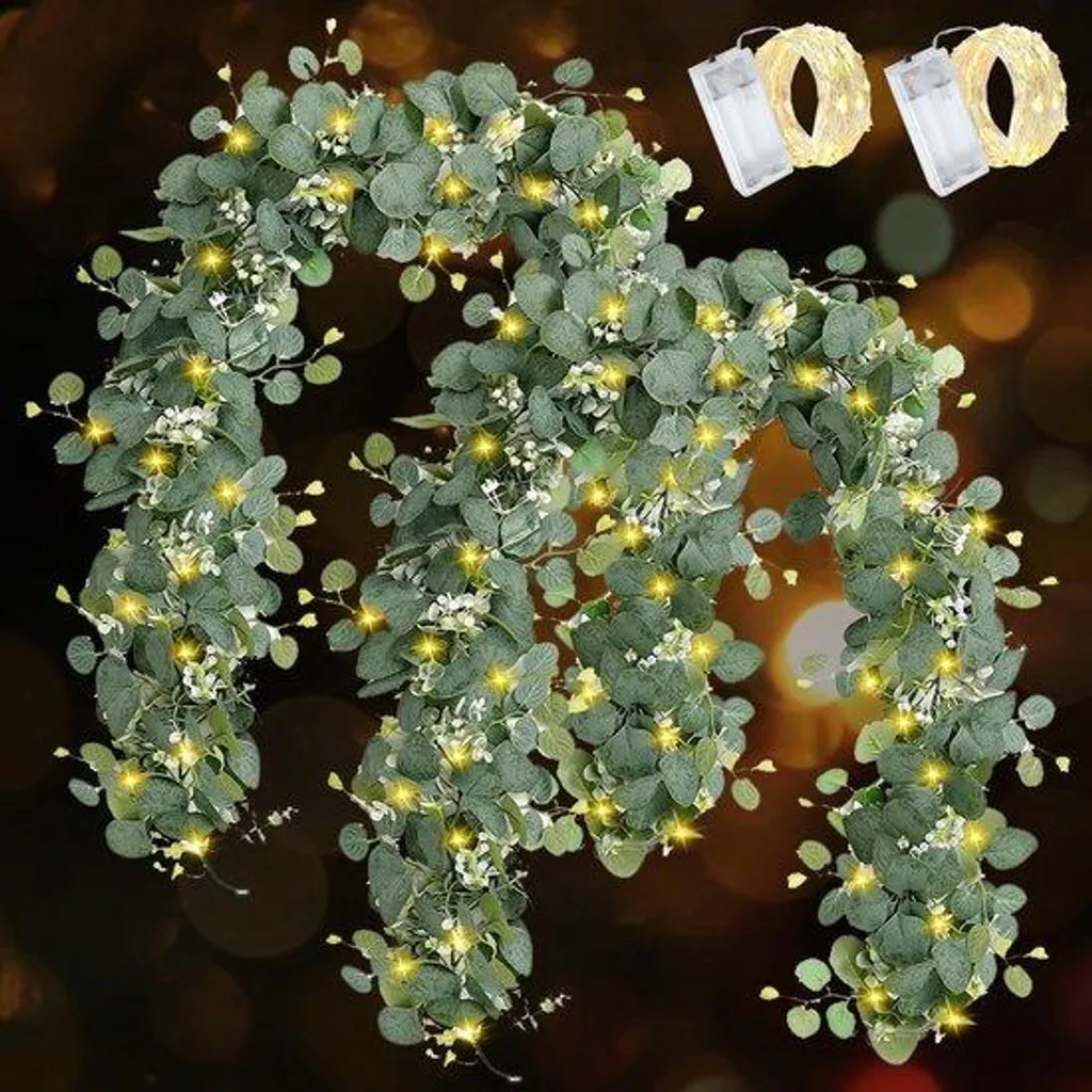 Guirlande eucalyptus LED pour décoration de table mariage et fête