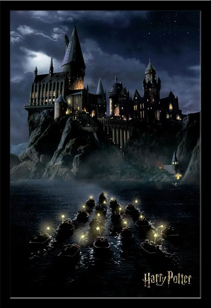 Décoration Murale Harry Potter : Château de Poudlard Encadré Noir 61x91