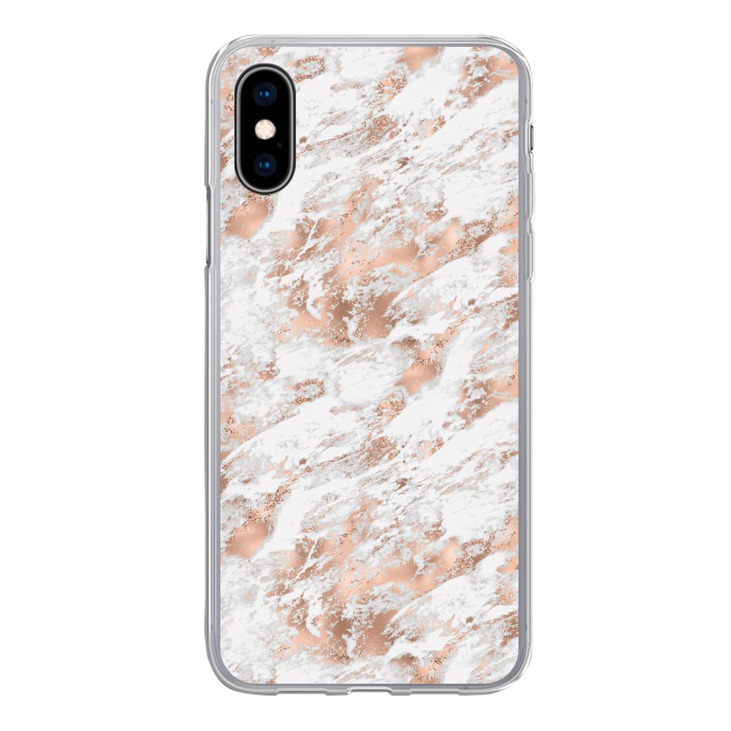 MuchoWow Handyhülle Schutzhülle Hülle für iPhone X Roségold - Muster - Marmor - Luxus Silikon Softcase Handy Hülle - Handyhülle