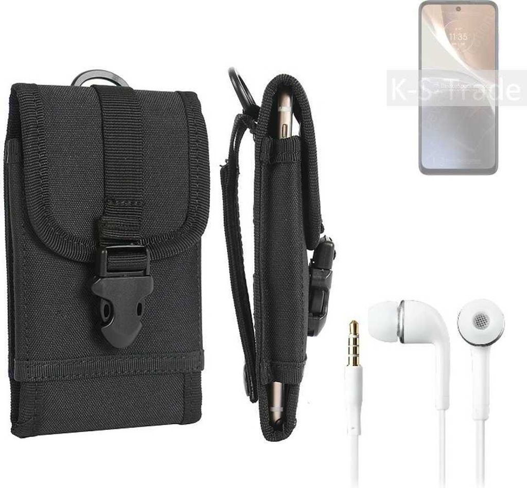 K-S-Trade Holster Schutz Hülle kompatibel mit Motorola Moto G32 Gürteltasche Handy Hülle Tasche outdoor Seitentasche schwarz 1x + Kopfhörer
