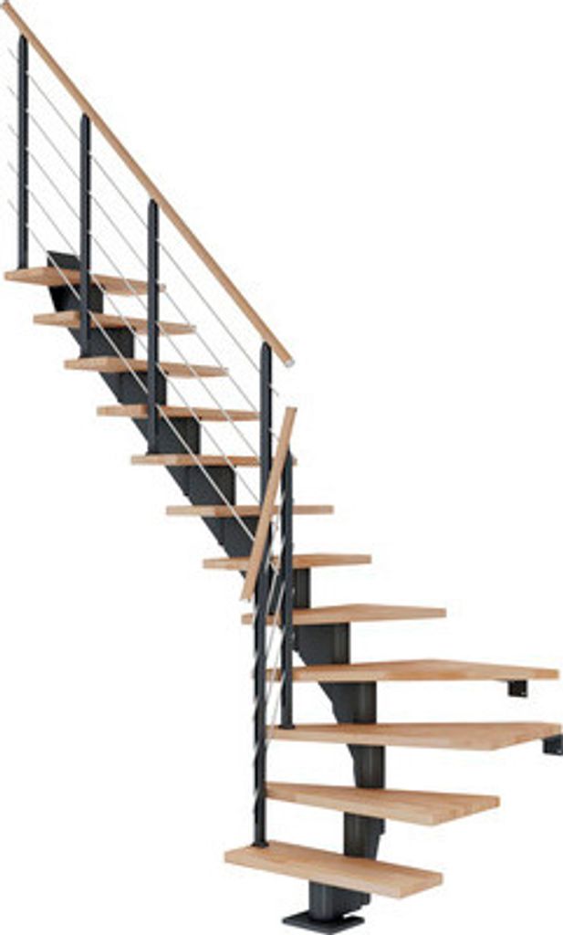 Pertura Mittelholmtreppe Alena Buche Leimholz Anthrazit 1/4 gewendelt unten links/rechts 85 cm 14 Stufen / 15 Steigungen