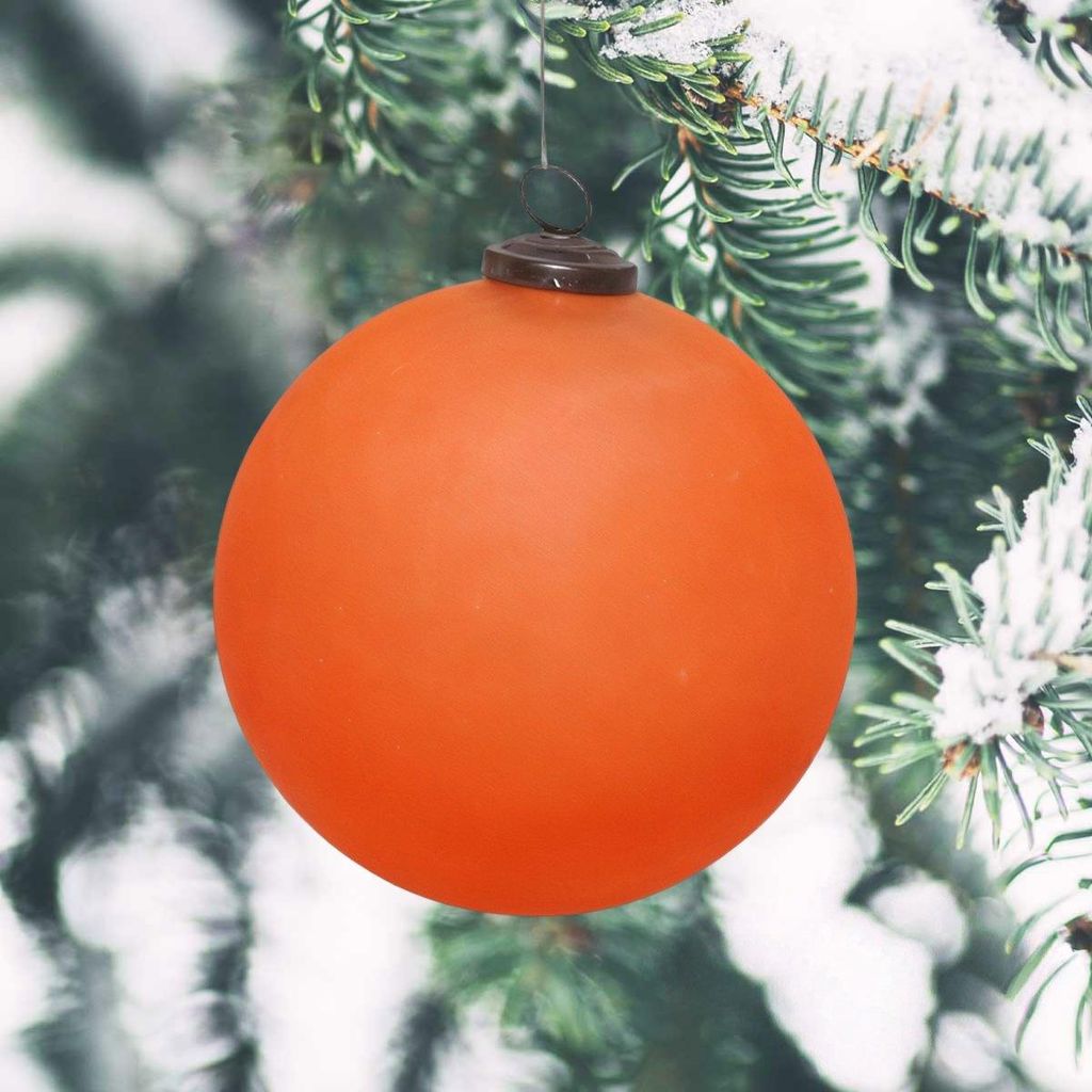 Premium Weihnachtskugel Glas, Orange frosted - handgemacht in Indien, 13 cm