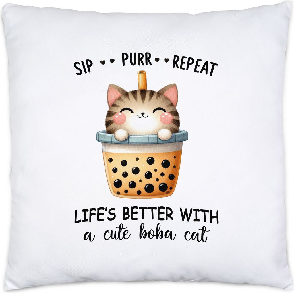 Life’s Better With A Cute Boba Cat Kissen Inkl. Füllung Katze Boba Tea Niedlich Geschenkidee