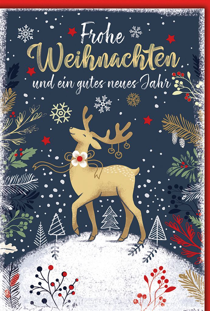 Weihnachten Reh mit Schleife Glückwunschkarte mit Umschlag