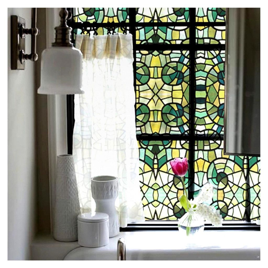 40X200cm Bunte Statische Fensteraufkleber, Doppelseitige Grüne Mosaik Selbstklebende Fensterfolie, Sichtschutzfolie für Schlafzimmer, Wohnzimmer ...