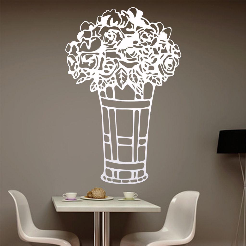 Rosen - Vase - Blumenstrauß Wandtattoo in 6 Größen - Wandaufkleber Wall Sticker - Dekoration, Küche, Wohnzimmer, Schlafzimmer, Badezimmer