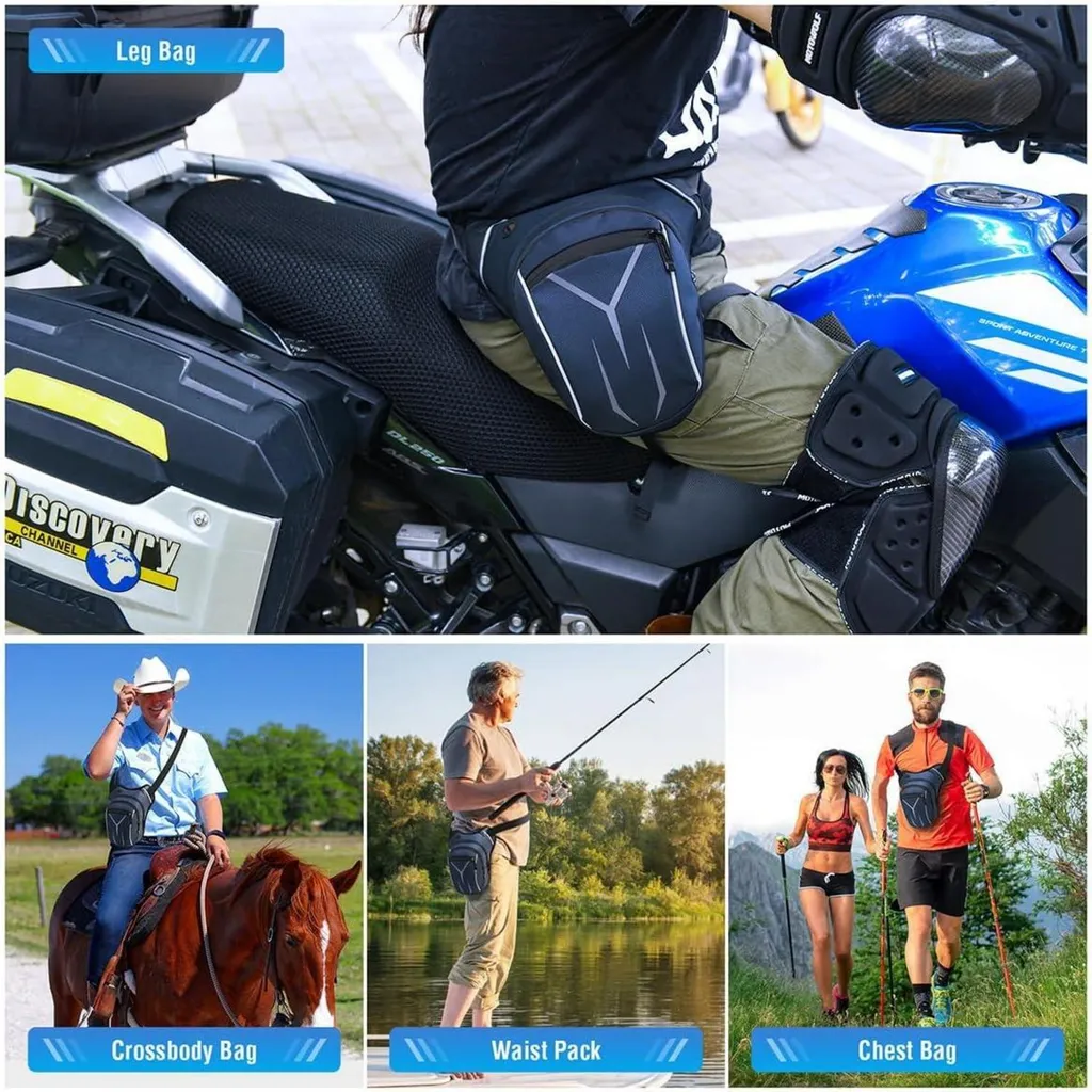 Sacoche de jambe moto imperméable bleue avec multipoches réglables - 6