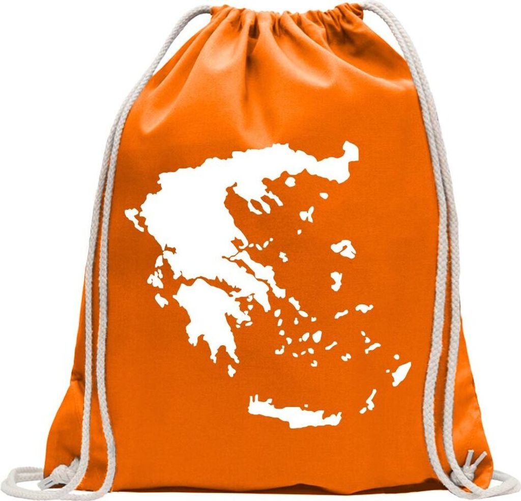 Kiwistar - Turnbeutel - mandarin - Griechenland Umriss Kontur - Fun Rucksack Sport Beutel Gymsack Baumwolle mit Ziehgurt