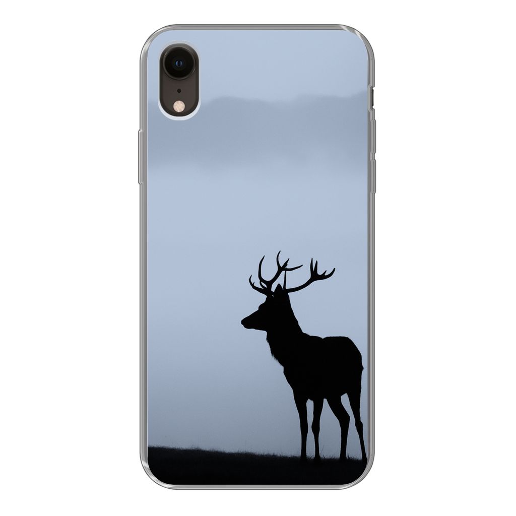 MuchoWow Handyhülle Schutzhülle Hülle für iPhone XR Hirsch - Nebel - Silhouette Silikon Softcase Handy Hülle - Schutzdeckel