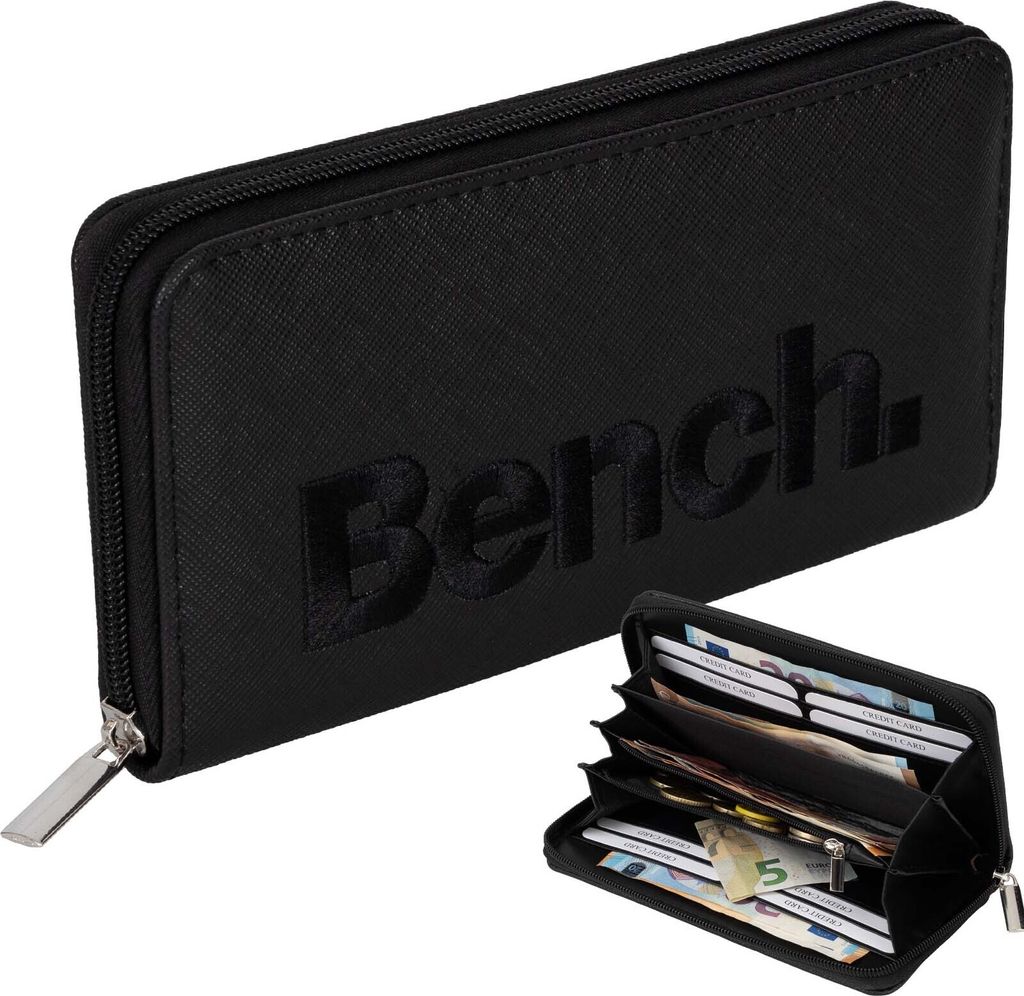 Bench Große XXL Damen Geldbörse Portemonnaie Reißverschluss Schwarz (90005)