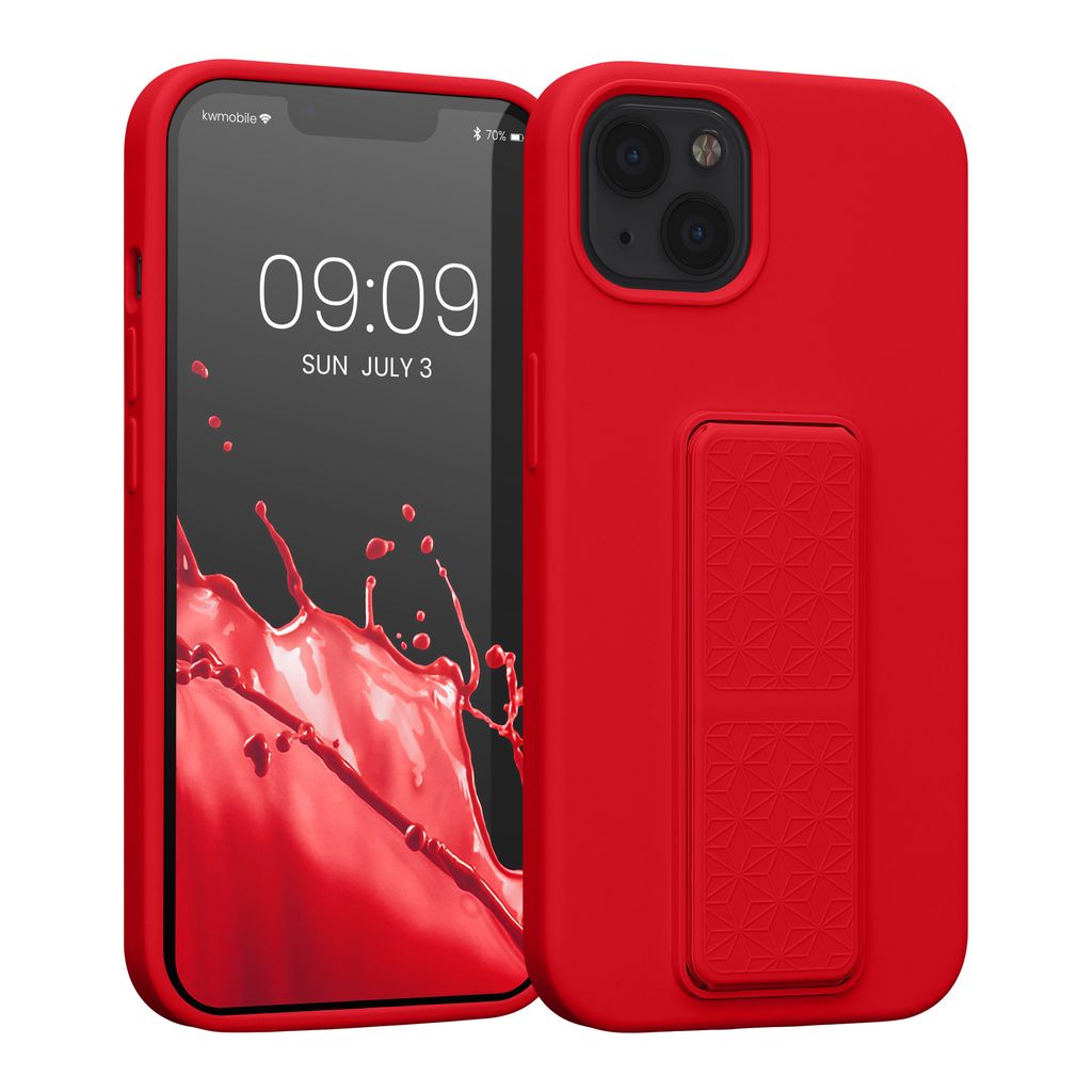 kwmobile Handyhülle kompatibel mit Apple iPhone 13 - Hülle mit Fingerhalter und Standfunktion - Silikon Case Handy Cover in Rot