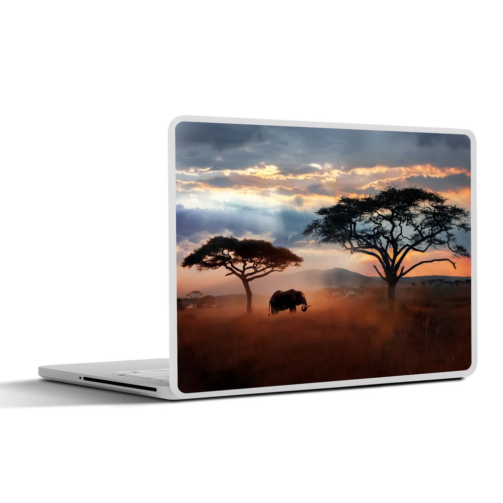 MuchoWow Laptop Aufkleber Sticker Cover Elefant - Baum - Berg - Afrika 25x18 cm - Laptop-Deko